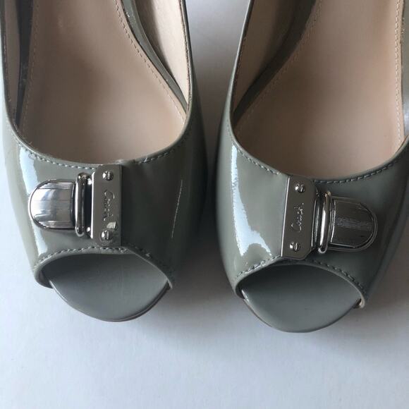 Coach Helaine Patent Peep Toe Pump Wooden Stacked - Picture 7 of 12